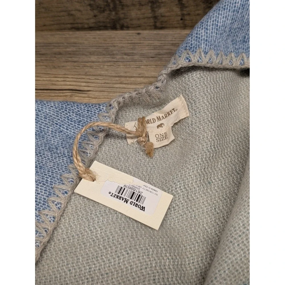 World‎ Market Striped Ruana Wrap Poncho Shawl Blue Cream One Size Boho